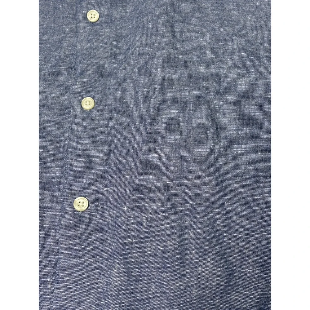 Banana Republic Mens Blue Linen Cotton Slim Fit Button Down Shirt L Long Sleev